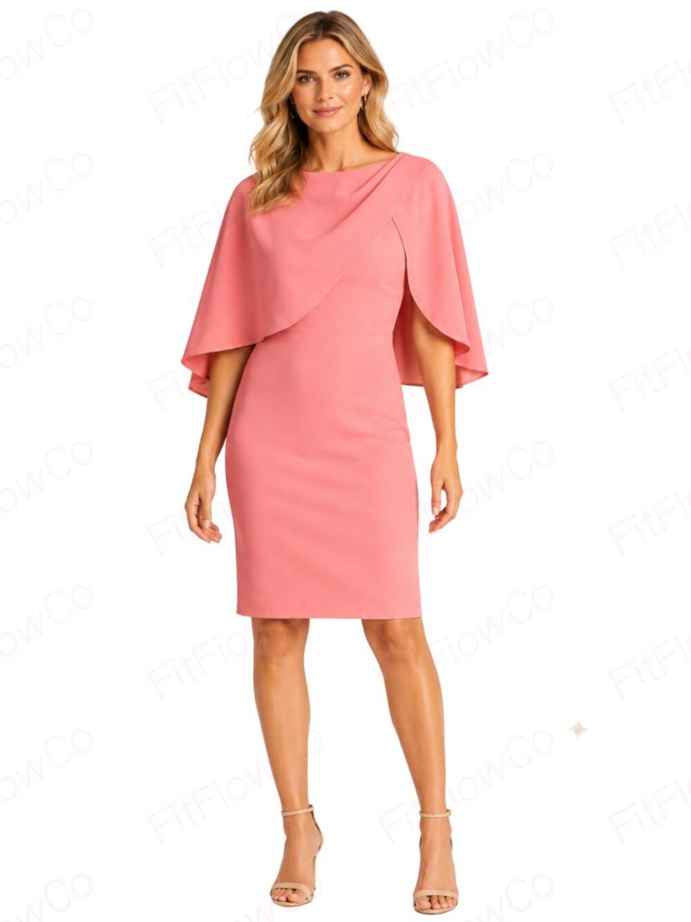 Lauren Ralph Lauren Cape Cocktail Dress Size 4 NWT Coral Pink Sheath Georgette